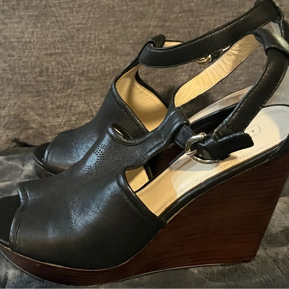 Coach Black Leather Ankle Strap Sandals